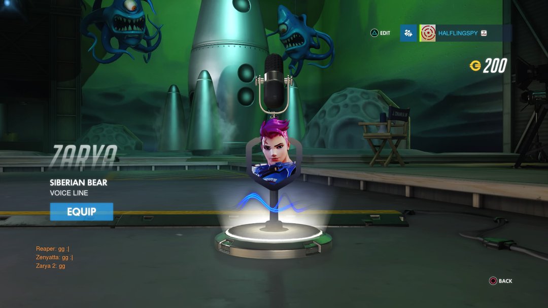 Overwatch Zarya Voice Equip Screen